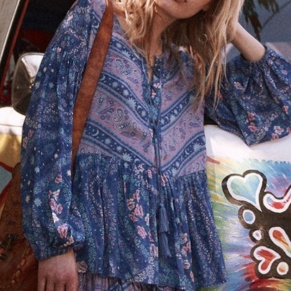 FIRM, no bundle discounts. NWT Spell & the Gypsy City Lights Blouse Indigo - Picture 3 of 3